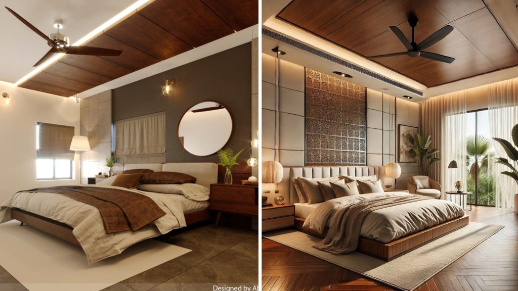 Wooden ceiling design enhancing modern bedroom decor