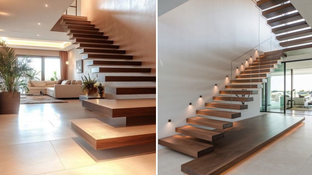 Floating wooden staircase design