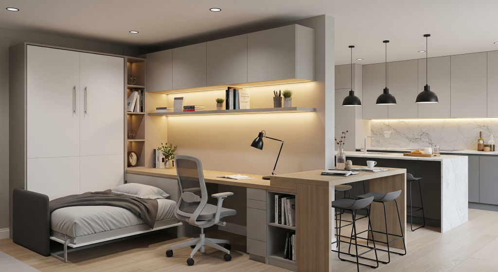 Smart multi-functional layout for 1000 sq. ft. home