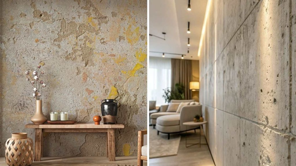 Concrete living room wall texture designs