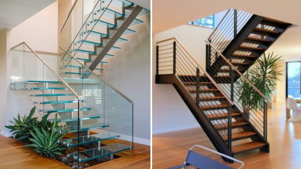 Metal and glass staircase design as per Vastu