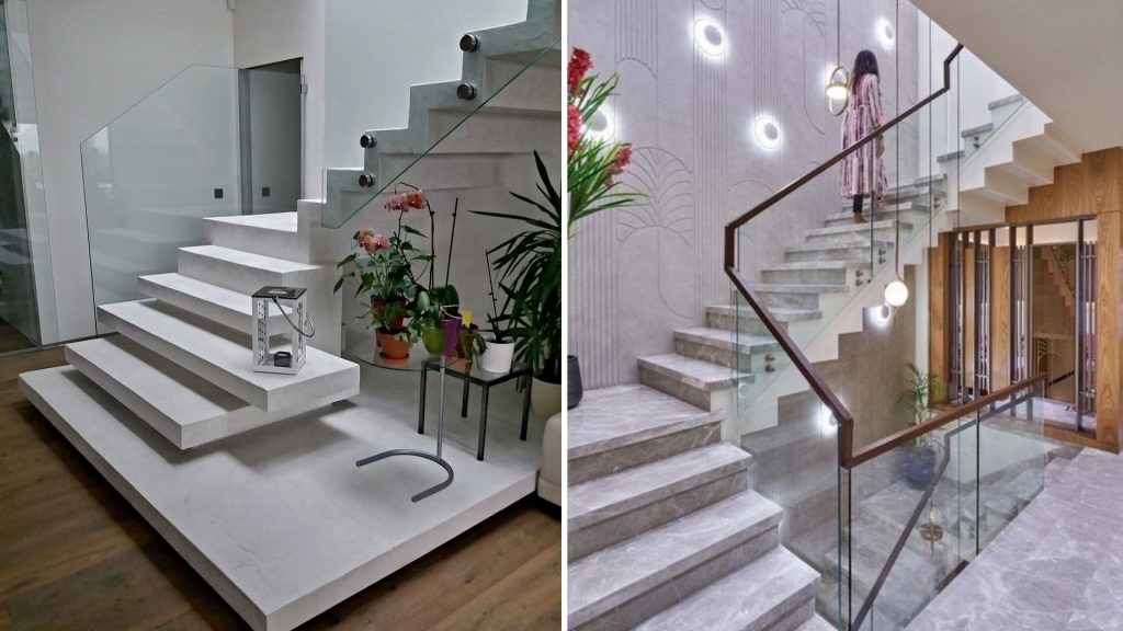 Stone and concrete staircase design as per Vastu