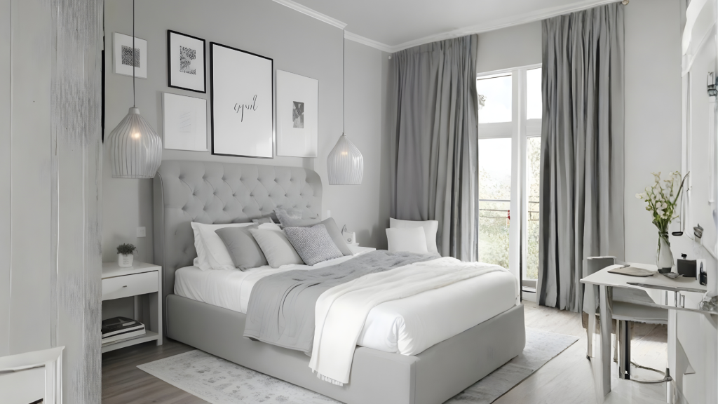 White and Grey Bachelor Bedroom Design