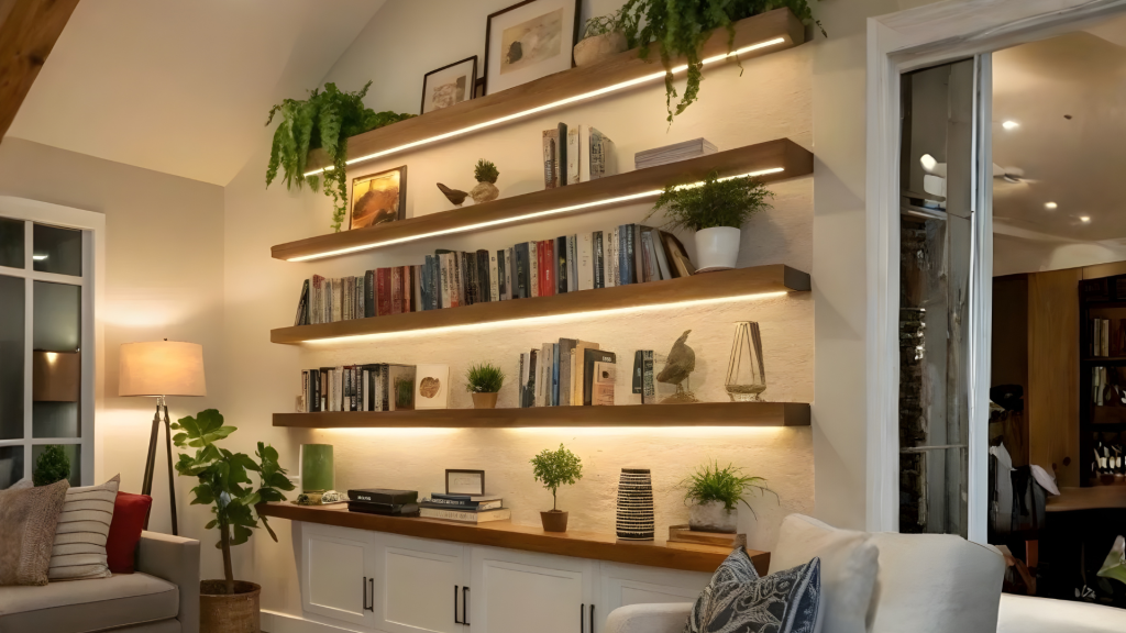 Floating Wall Shelves in Living Room