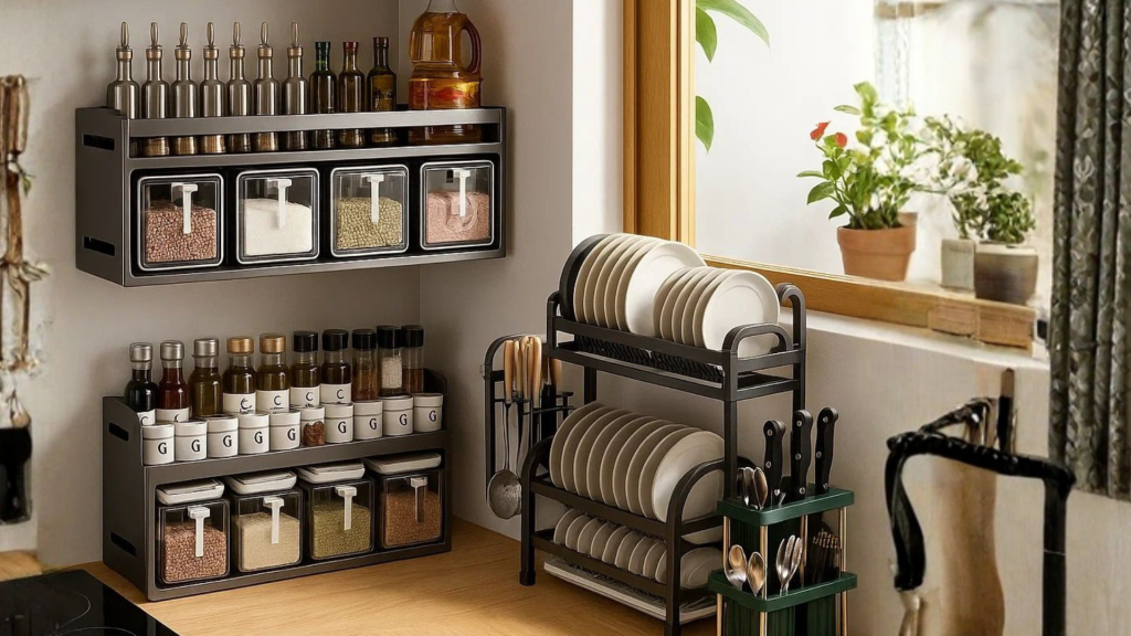 Kitchen Shelf For Storage Containers And Lids